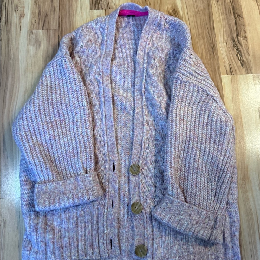 Free People Pink Cable Knit Cardigan